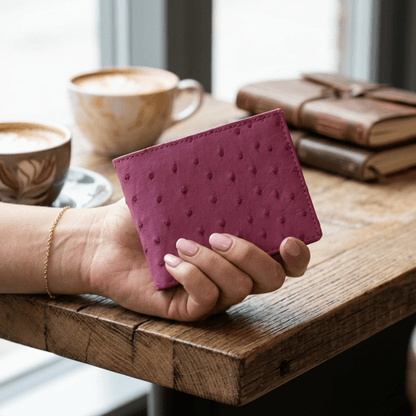 Ostrich Leather Diamond Wallet - Ostrich Leather Wallet