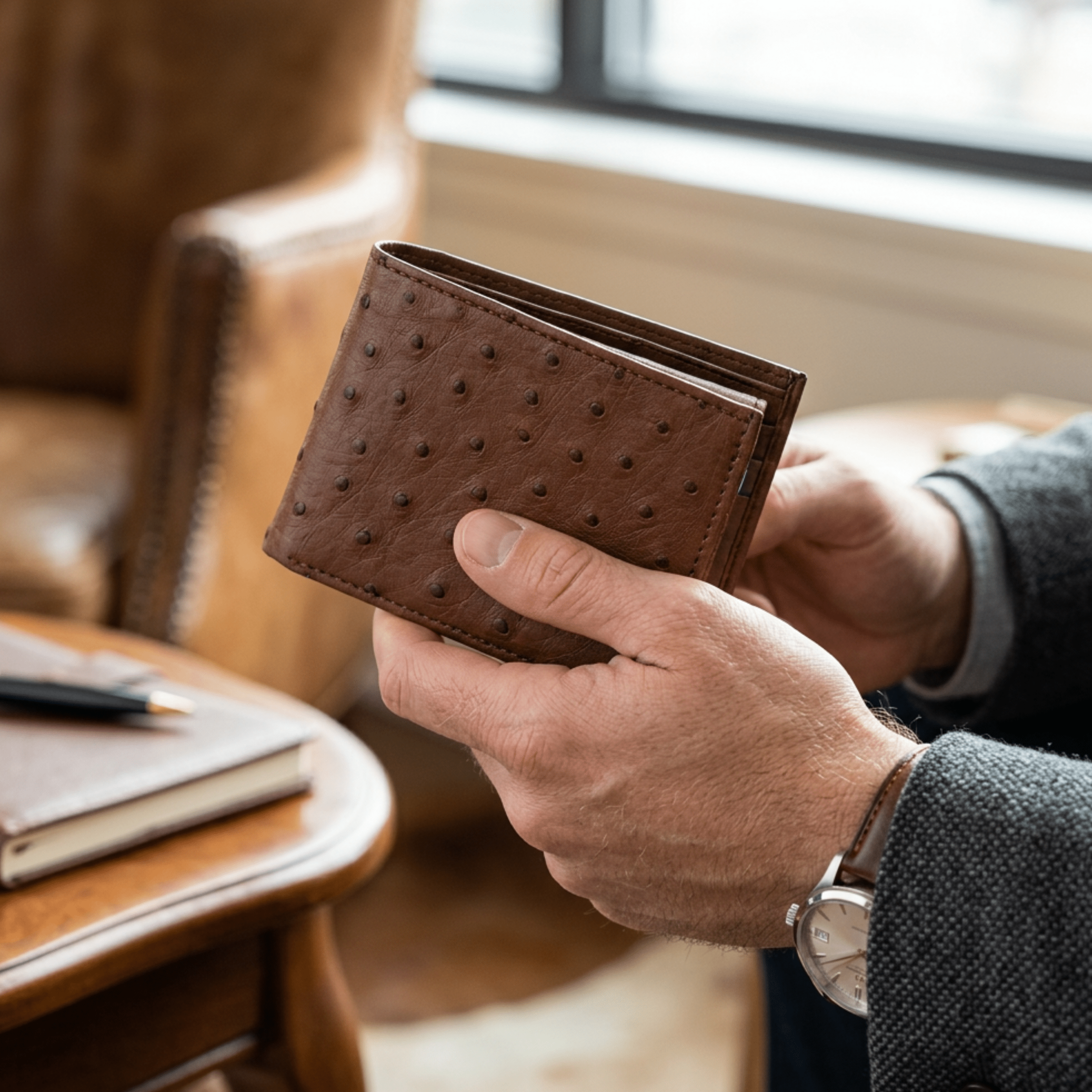 Ostrich Leather Diamond Wallet - Ostrich Leather Wallet