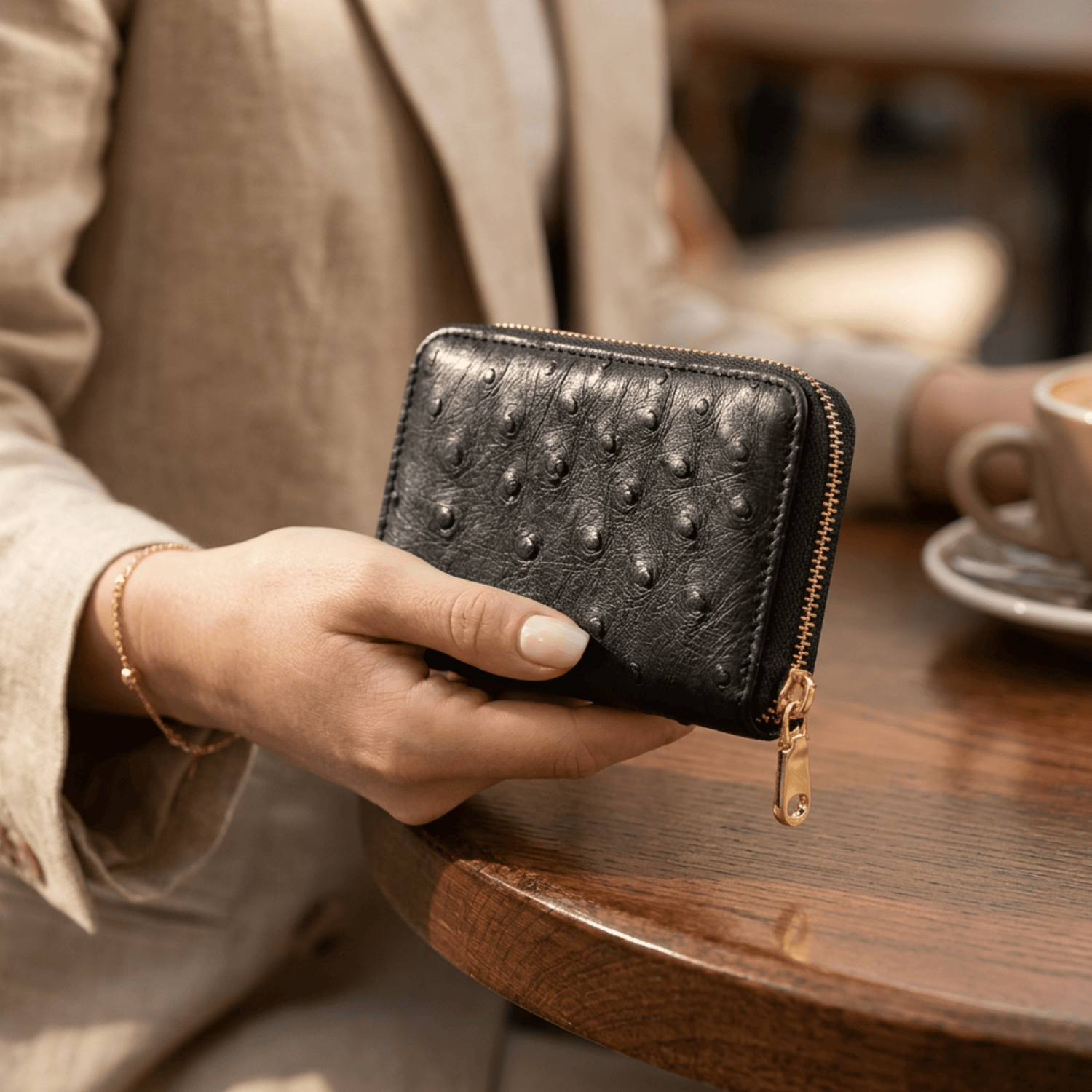 Ostrich Leather Mini Zip Coin Purse - Ostrich Leather Purse