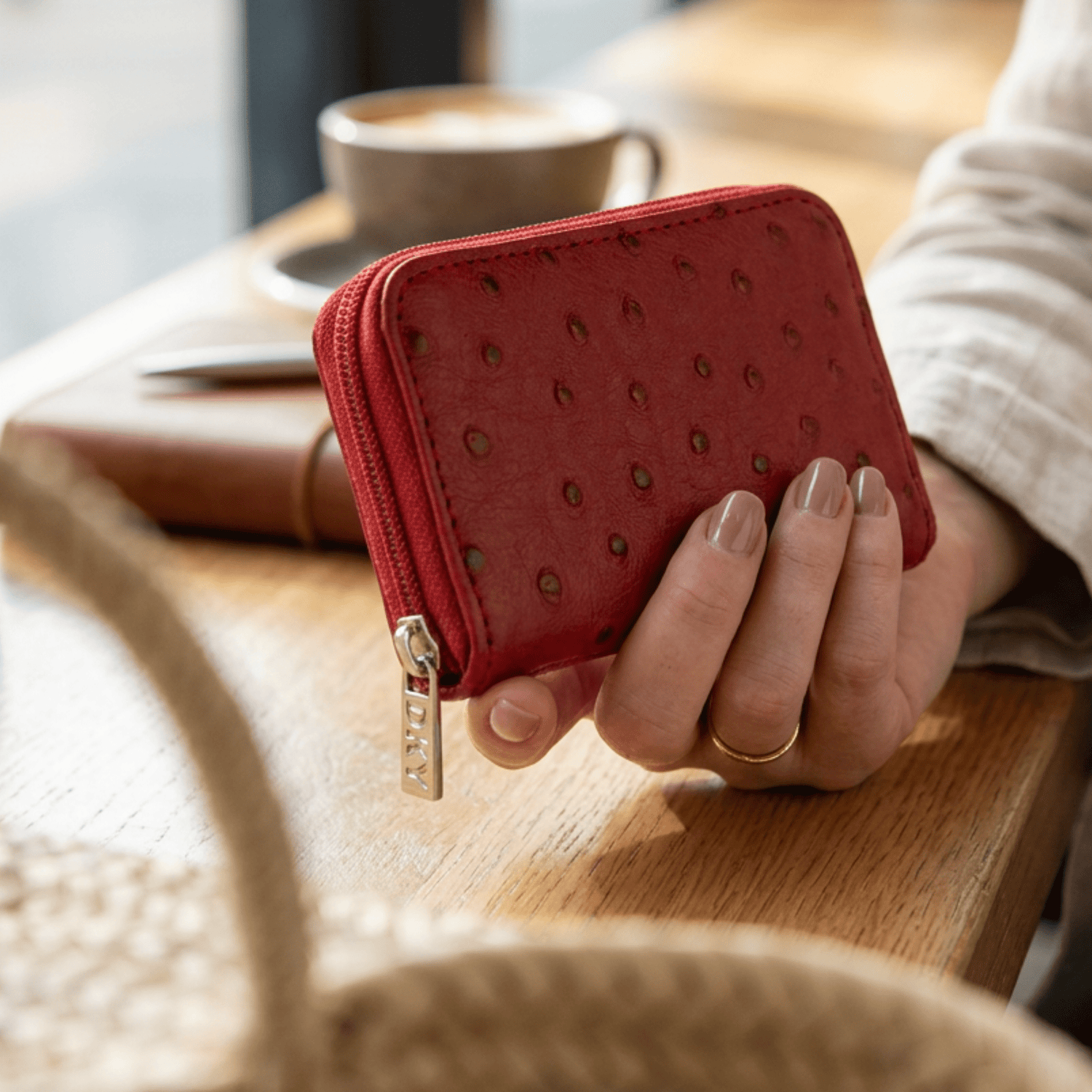 Ostrich Leather Mini Zip Coin Purse - Ostrich Leather Purse