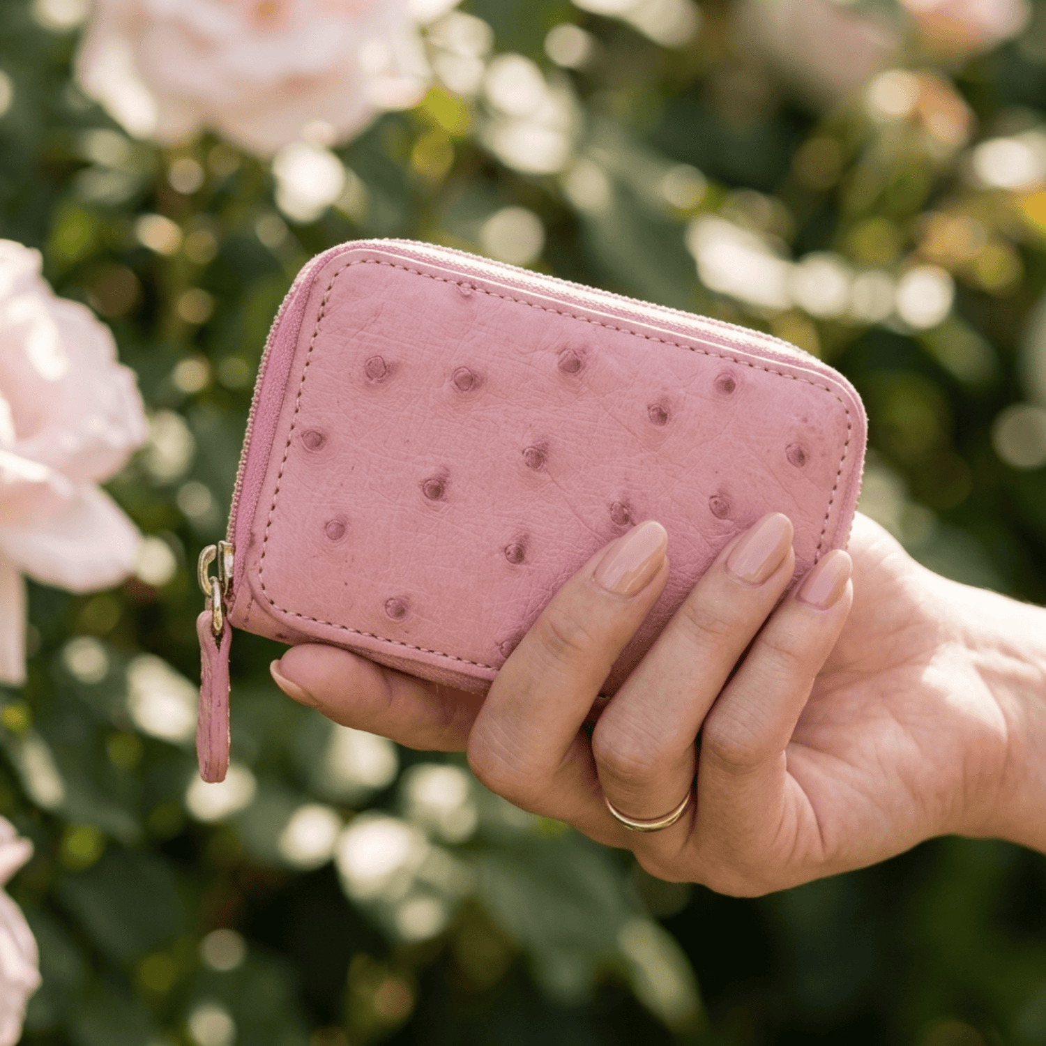 Ostrich Leather Mini Zip Coin Purse - Ostrich Leather Purse