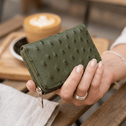 Ostrich Leather Mini Zip Coin Purse - Ostrich Leather Purse