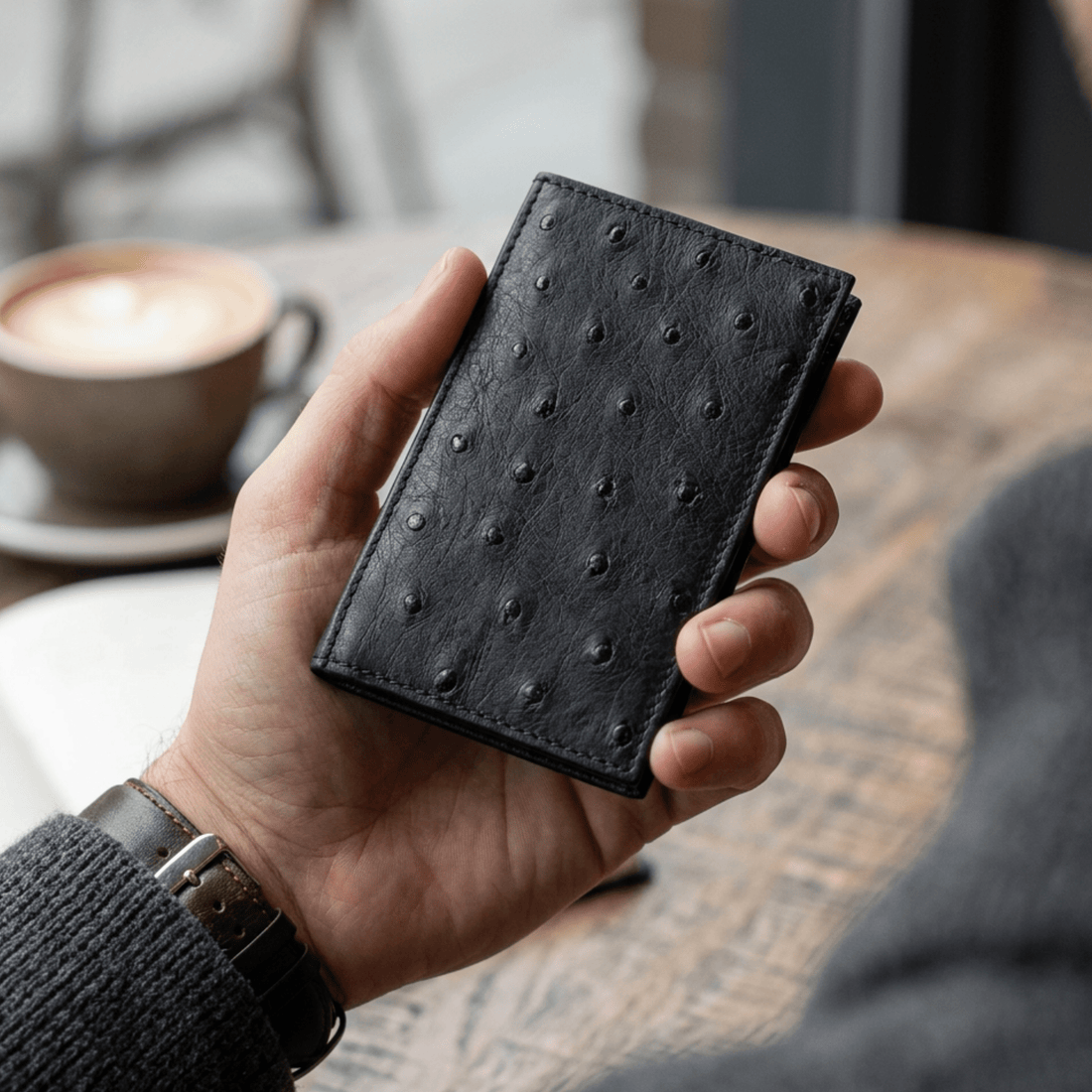 Ostrich Leather Slim Card Holder Wallet - Ostrich Leather Wallet