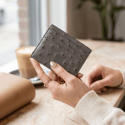 Ostrich Leather Small Card Holder Wallet - Ostrich Leather Wallet