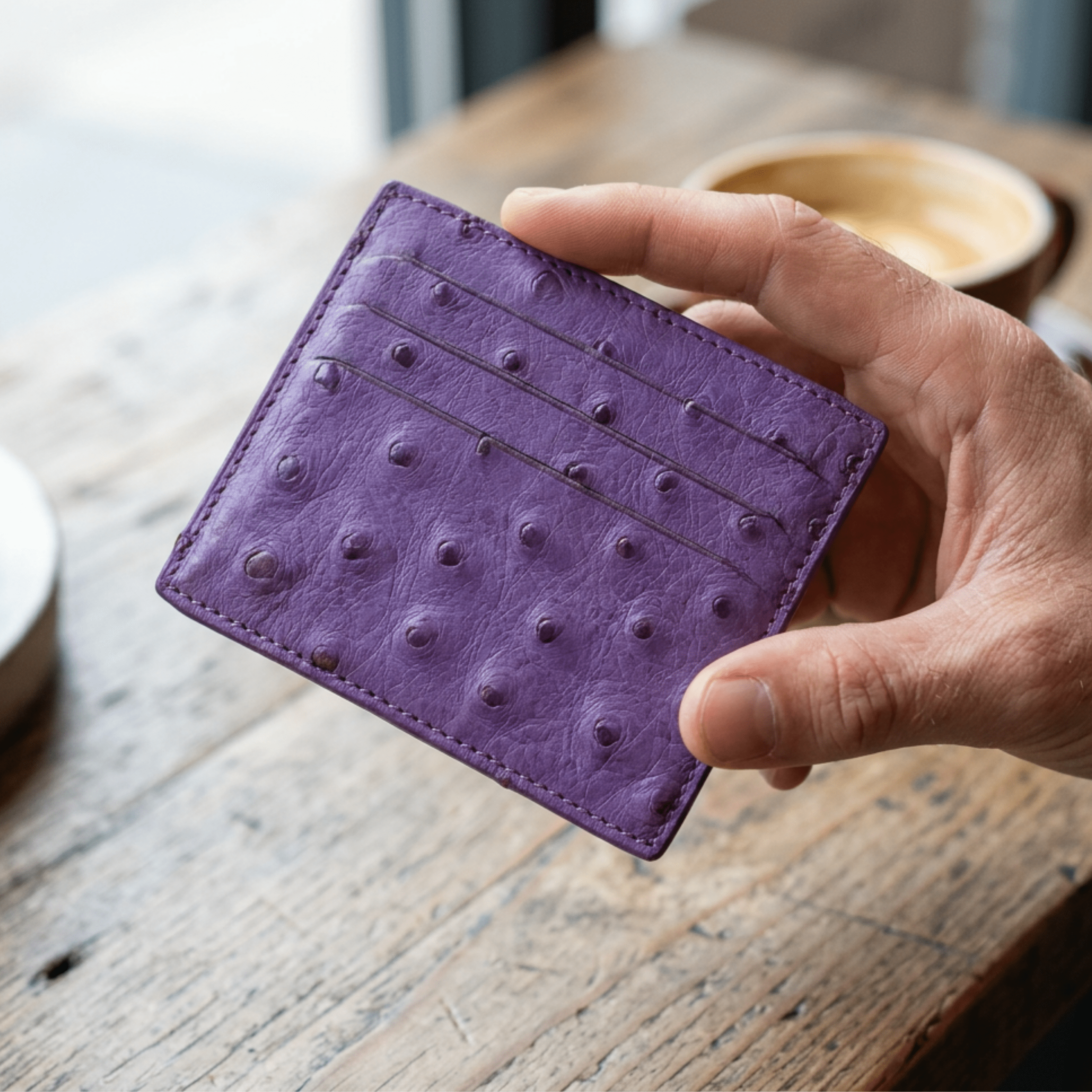 Ostrich Leather Small Card Holder Wallet - Ostrich Leather Wallet