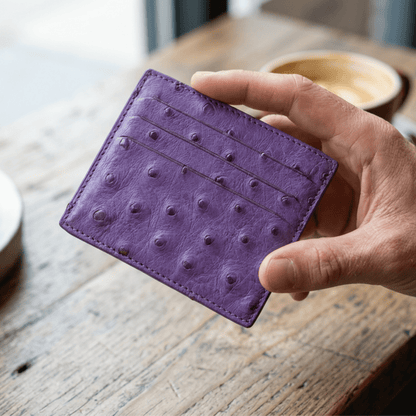 Ostrich Leather Small Card Holder Wallet - Ostrich Leather Wallet