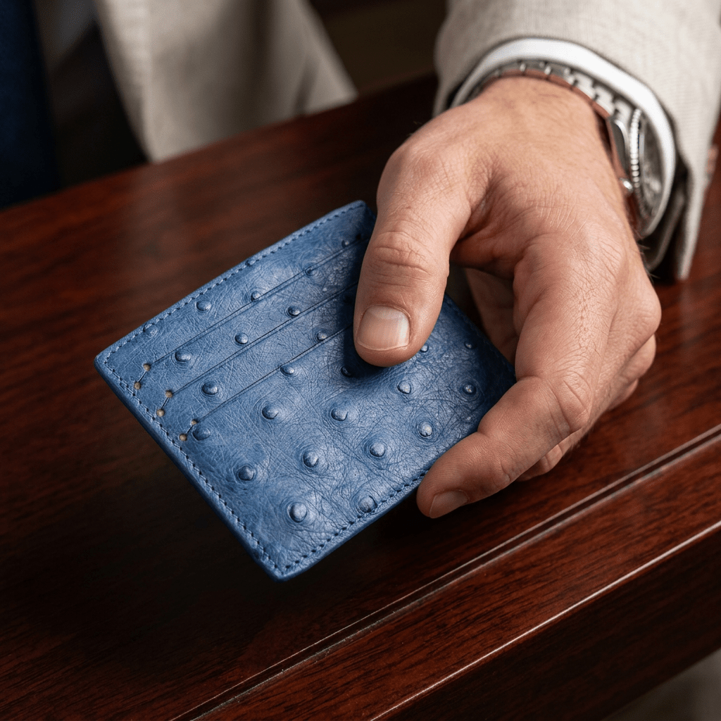 Ostrich Leather Small Card Holder Wallet - Ostrich Leather Wallet