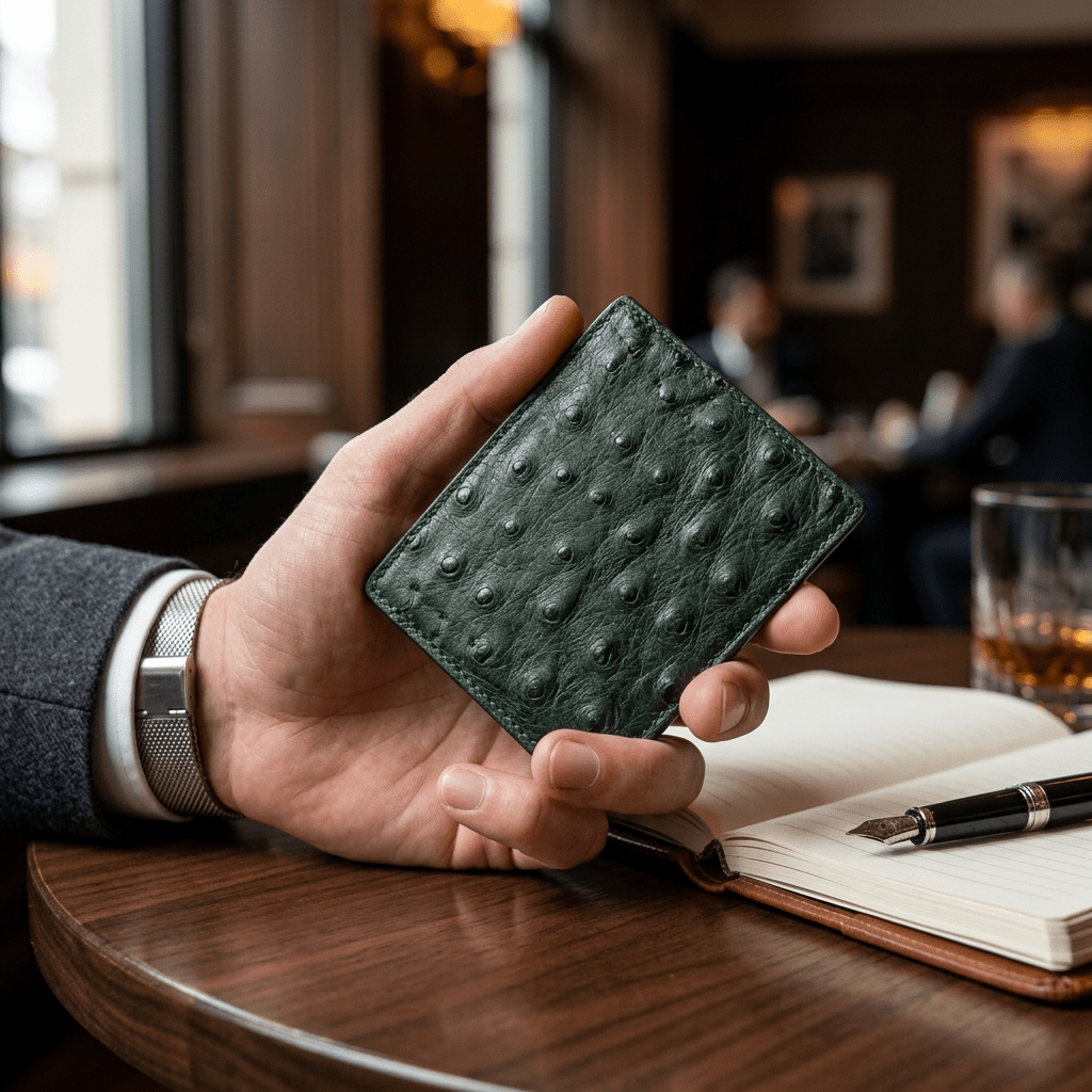 Ostrich Leather Small Card Holder Wallet - Ostrich Leather Wallet