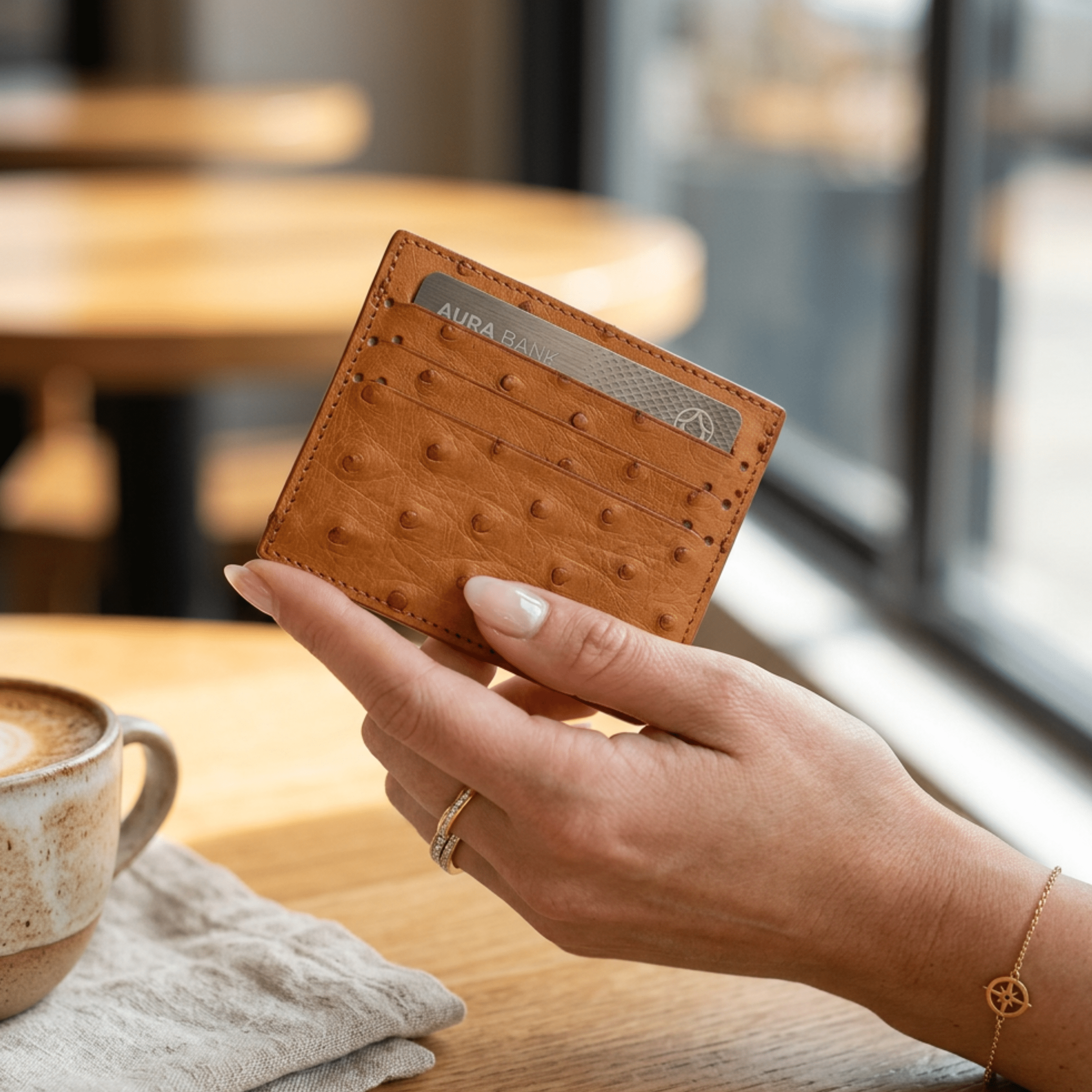 Ostrich Leather Small Card Holder Wallet - Ostrich Leather Wallet