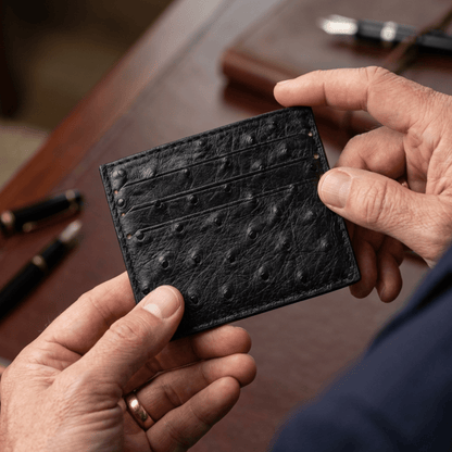 Ostrich Leather Small Card Holder Wallet - Ostrich Leather Wallet