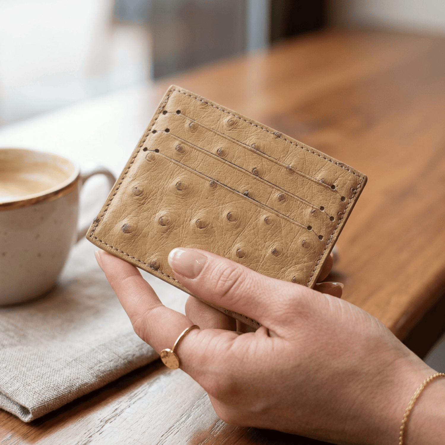 Ostrich Leather Small Card Holder Wallet - Ostrich Leather Wallet