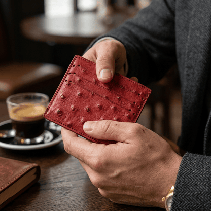Ostrich Leather Small Card Holder Wallet - Ostrich Leather Wallet
