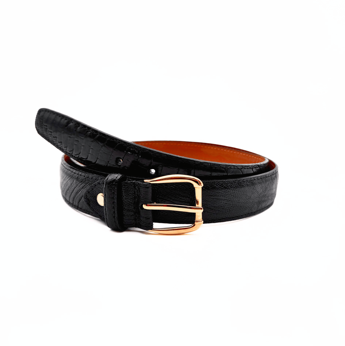 Premium Black Ostrich Shin Leather Belt - Ostrich Leather Belt