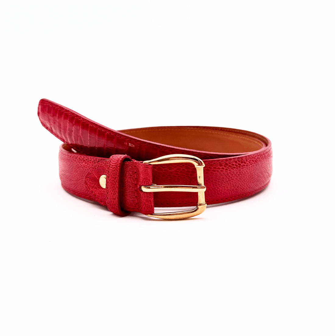 Premium Red Ostrich Shin Leather Belt - Ostrich Leather Belt