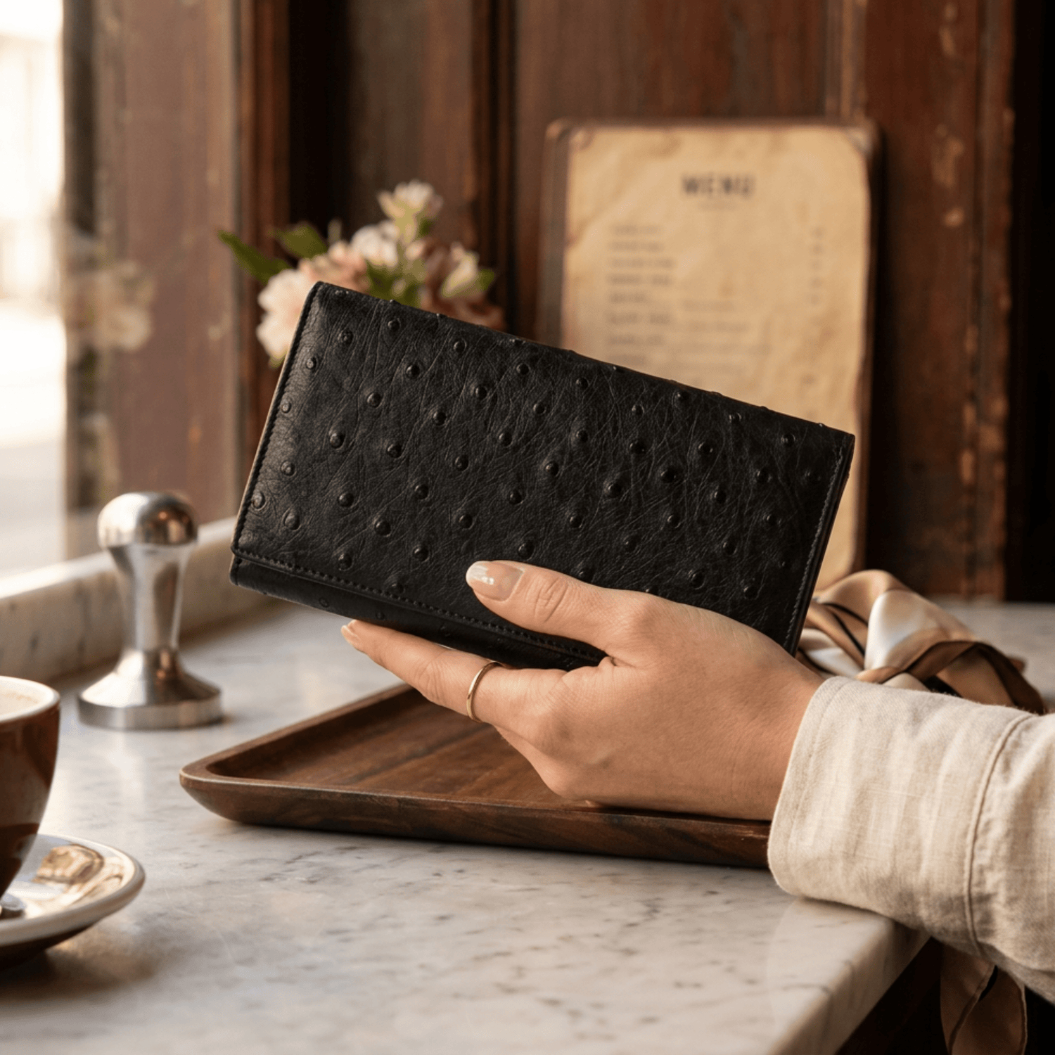 Small Ostrich Leather Classic Wallet - Ostrich Leather Wallet