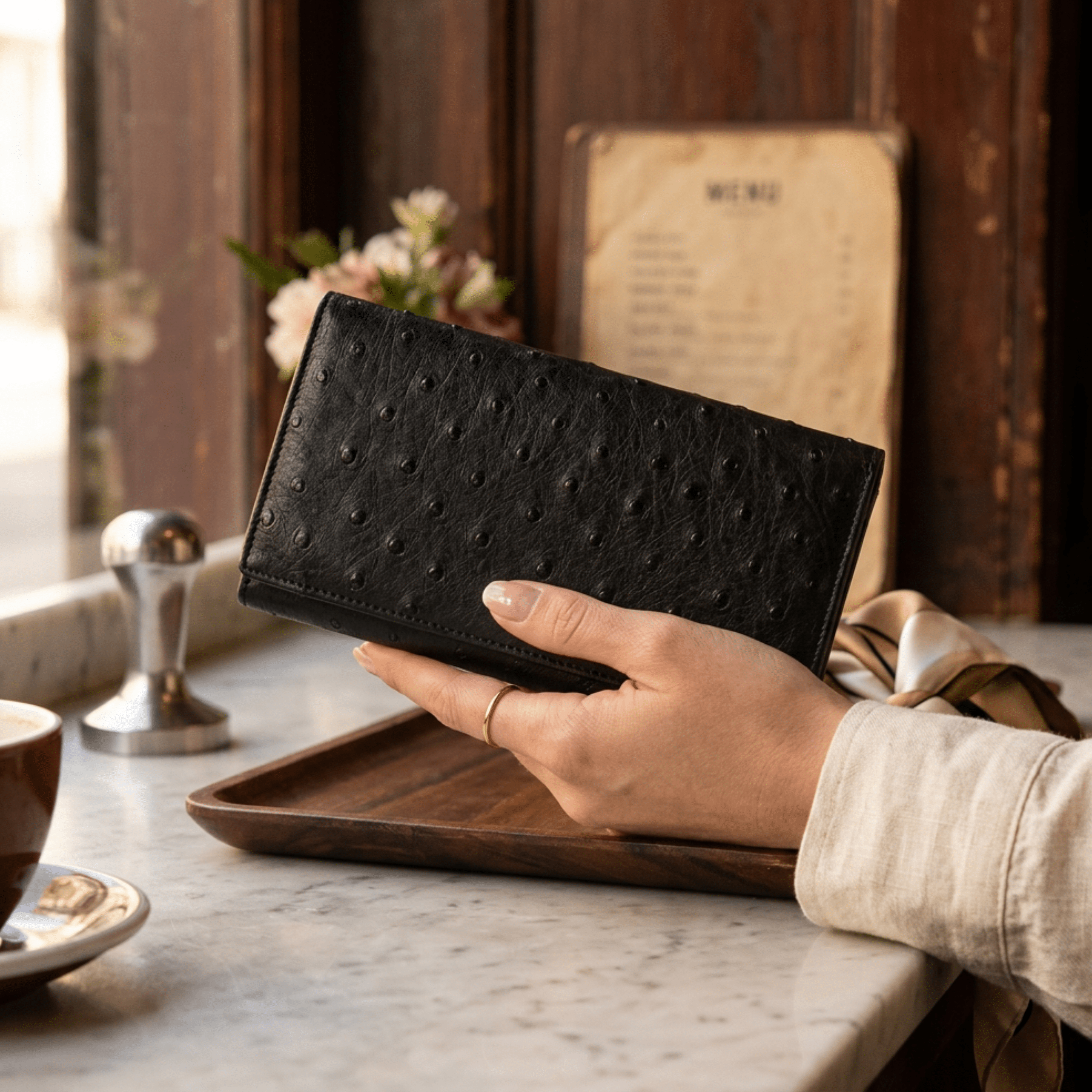 Small Ostrich Leather Classic Wallet - Ostrich Leather Wallet