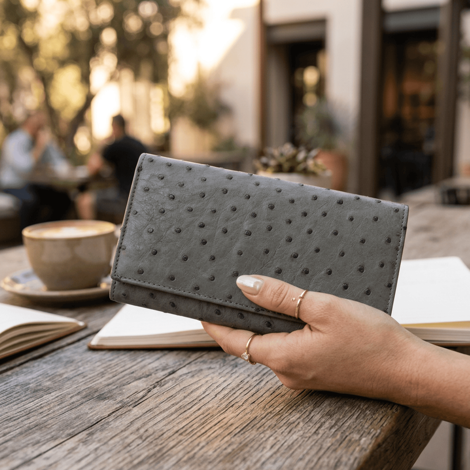 Small Ostrich Leather Classic Wallet - Ostrich Leather Wallet