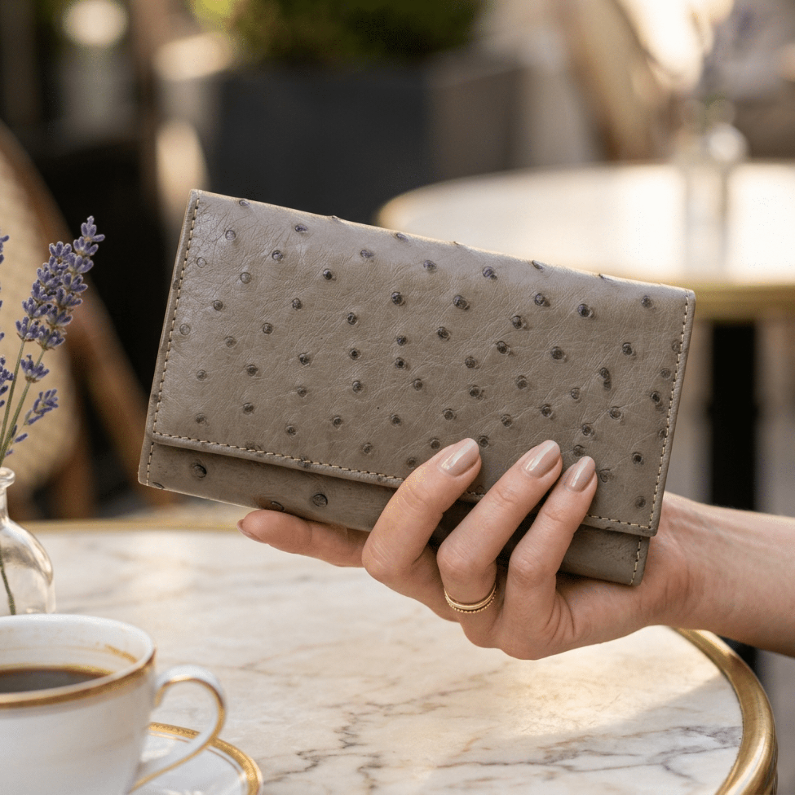 Small Ostrich Leather Classic Wallet - Ostrich Leather Wallet