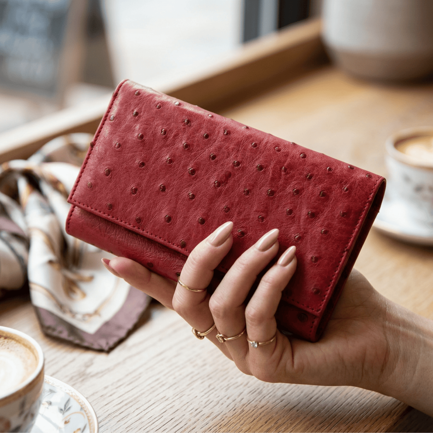 Small Ostrich Leather Classic Wallet - Ostrich Leather Wallet