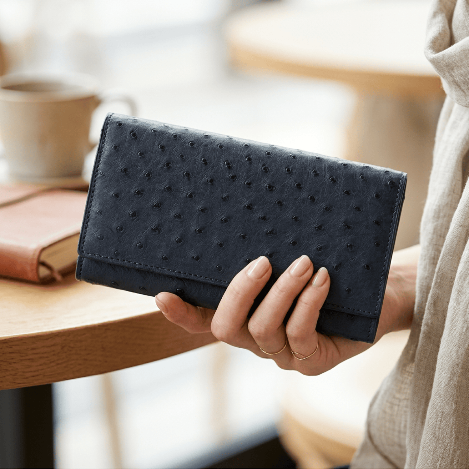 Small Ostrich Leather Classic Wallet - Ostrich Leather Wallet