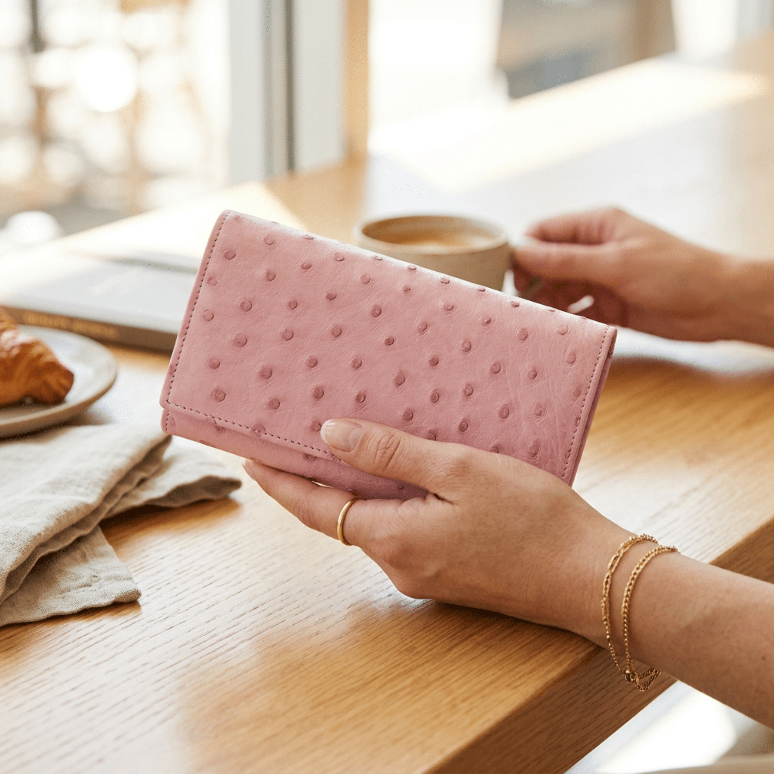 Small Ostrich Leather Classic Wallet - Ostrich Leather Wallet