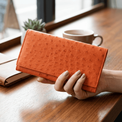Small Ostrich Leather Classic Wallet - Ostrich Leather Wallet