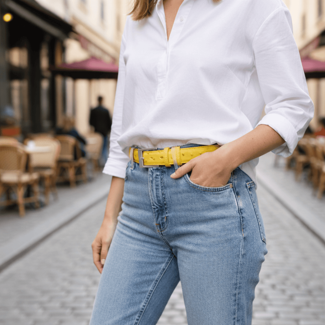 Sun Yellow Ostrich Belt - Ostrich Leather Belt