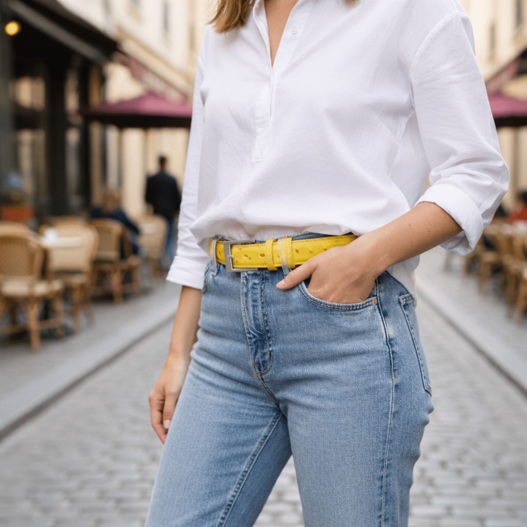 Sun Yellow Ostrich Belt - Ostrich Leather Belt