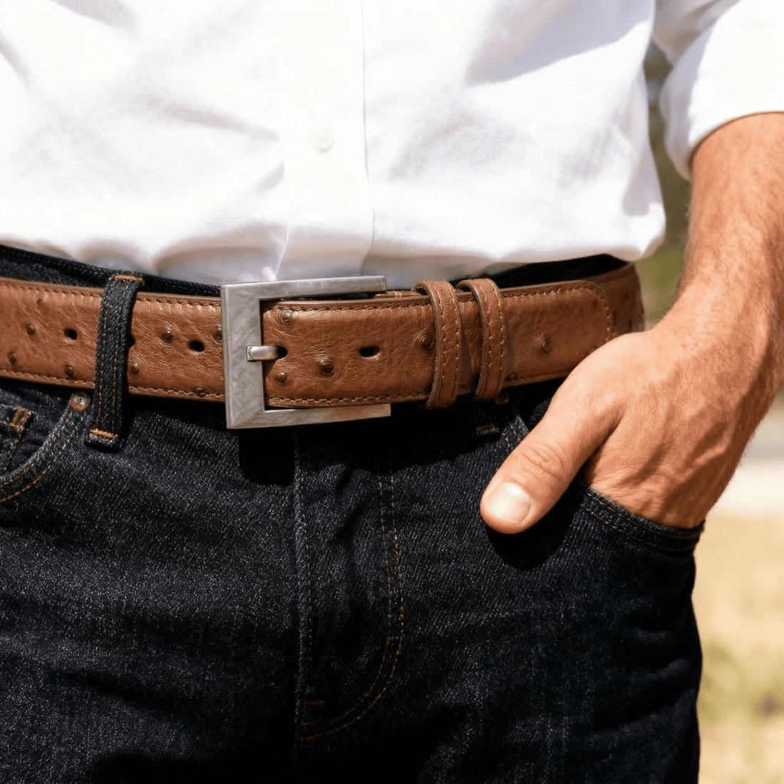 Tabac Ostrich Belt - Ostrich Leather Belt
