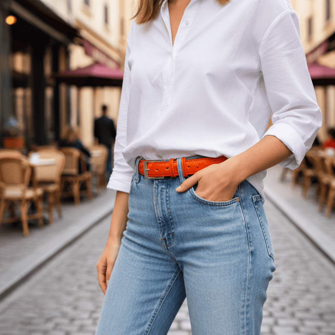 Tangerine Ostrich Belt - Ostrich Leather Belt