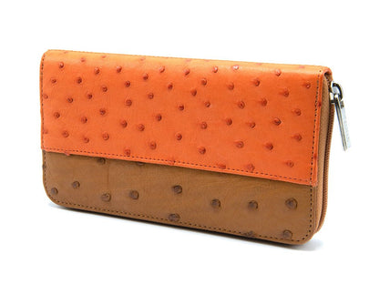 Cango Zip Clutch Two Tone Ostrich Leather Wallet - Ostrich Leather Wallet