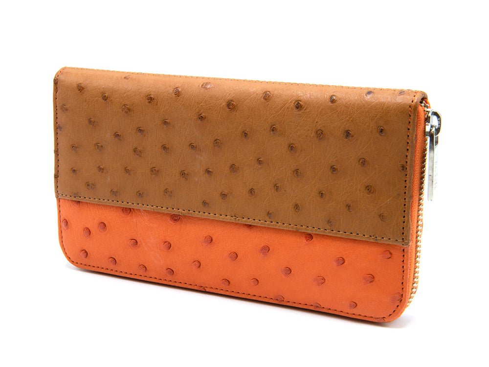 Cango Zip Clutch Two Tone Ostrich Leather Wallet - Ostrich Leather Wallet