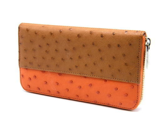 Cango Zip Clutch Two Tone Ostrich Leather Wallet - Ostrich Leather Wallet