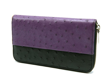 Cango Zip Clutch Two Tone Ostrich Leather Wallet - Ostrich Leather Wallet