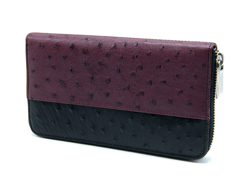 Cango Zip Clutch Two Tone Ostrich Leather Wallet - Ostrich Leather Wallet