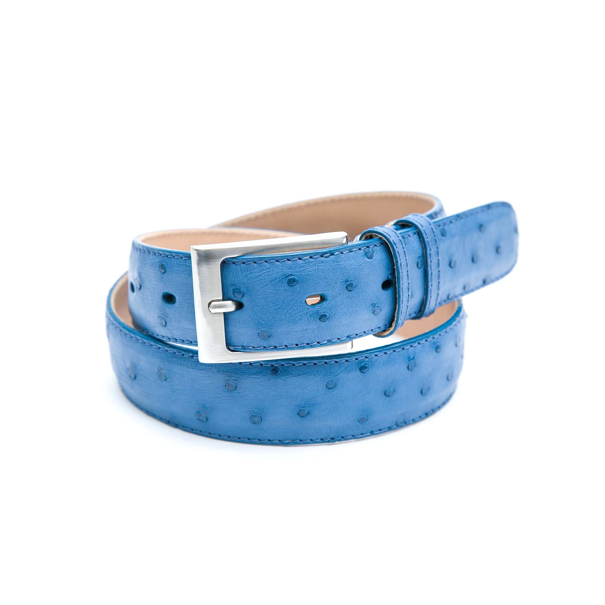 Genuine Ostrich Leather Quill Belt (Clematis Blue) - Ostrich Leather Belt