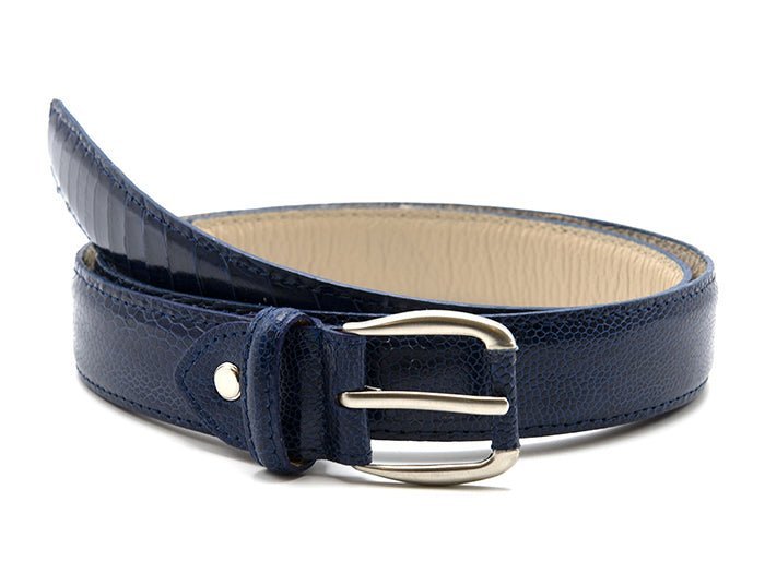 Genuine Ostrich Leather Shin Belt (Midnight Blue) - Ostrich Leather Belt