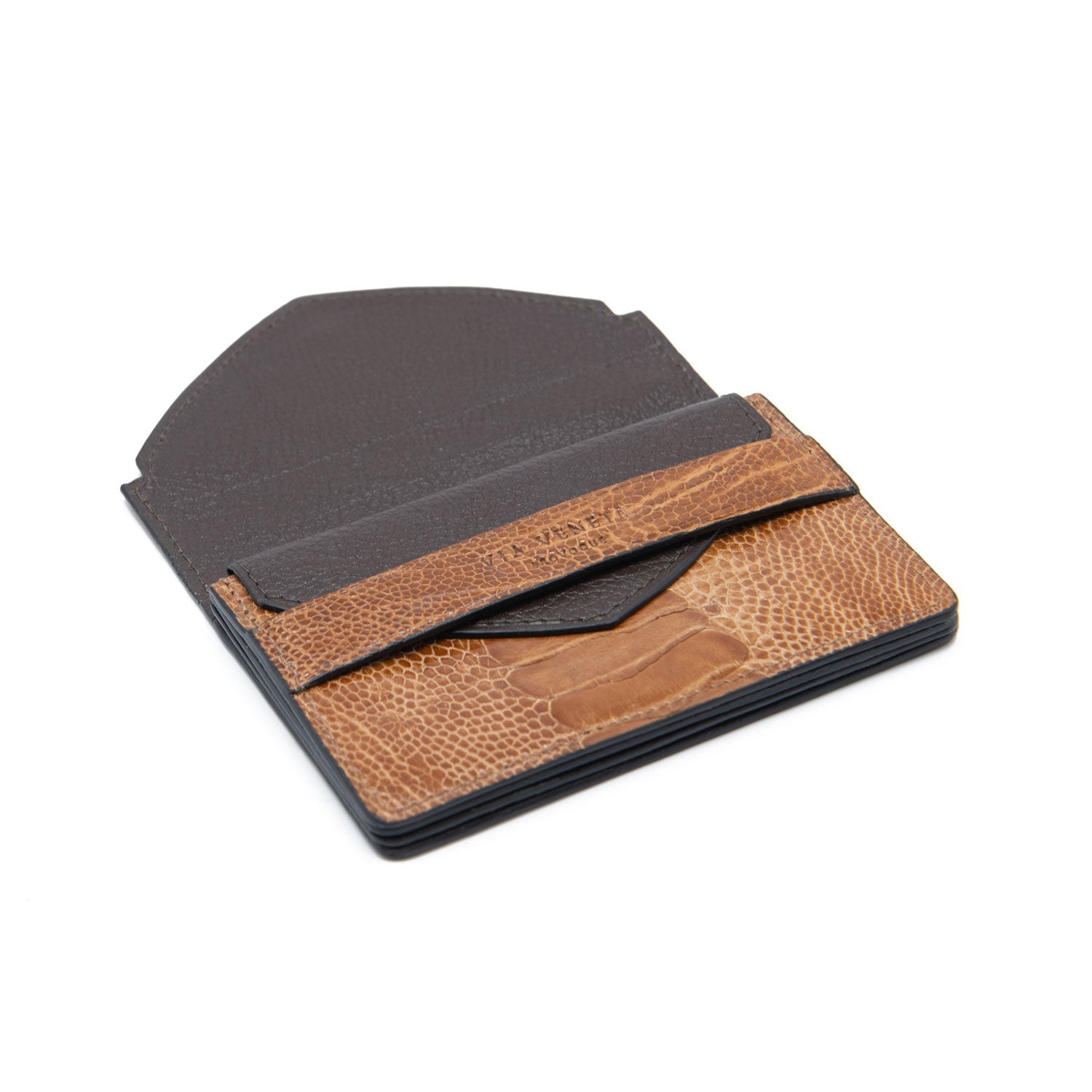 Indiana Ostrich Leather Envelope Small Card Holder - Ostrich Leather Wallet