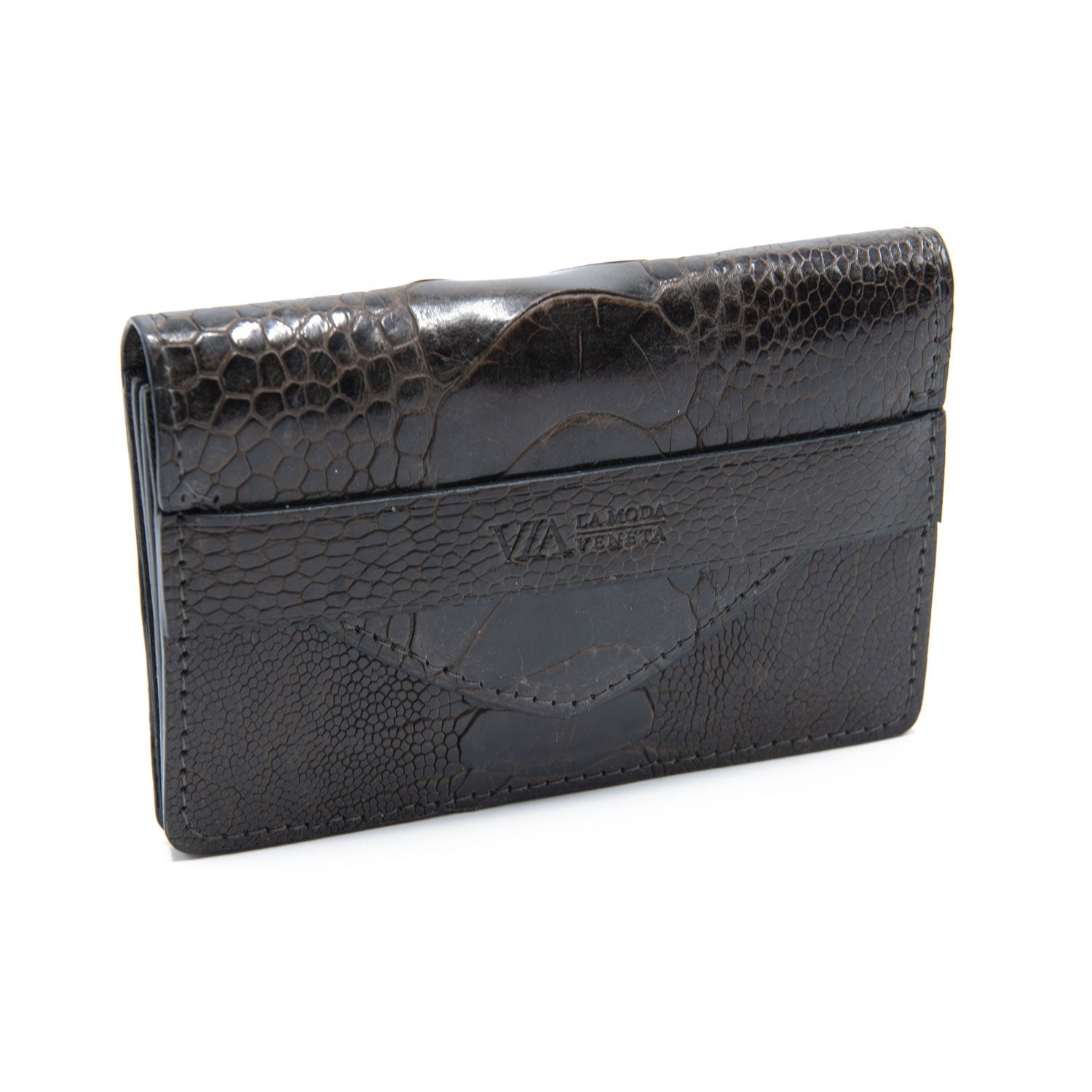 Indiana Ostrich Leather Envelope Small Card Holder - Ostrich Leather Wallet