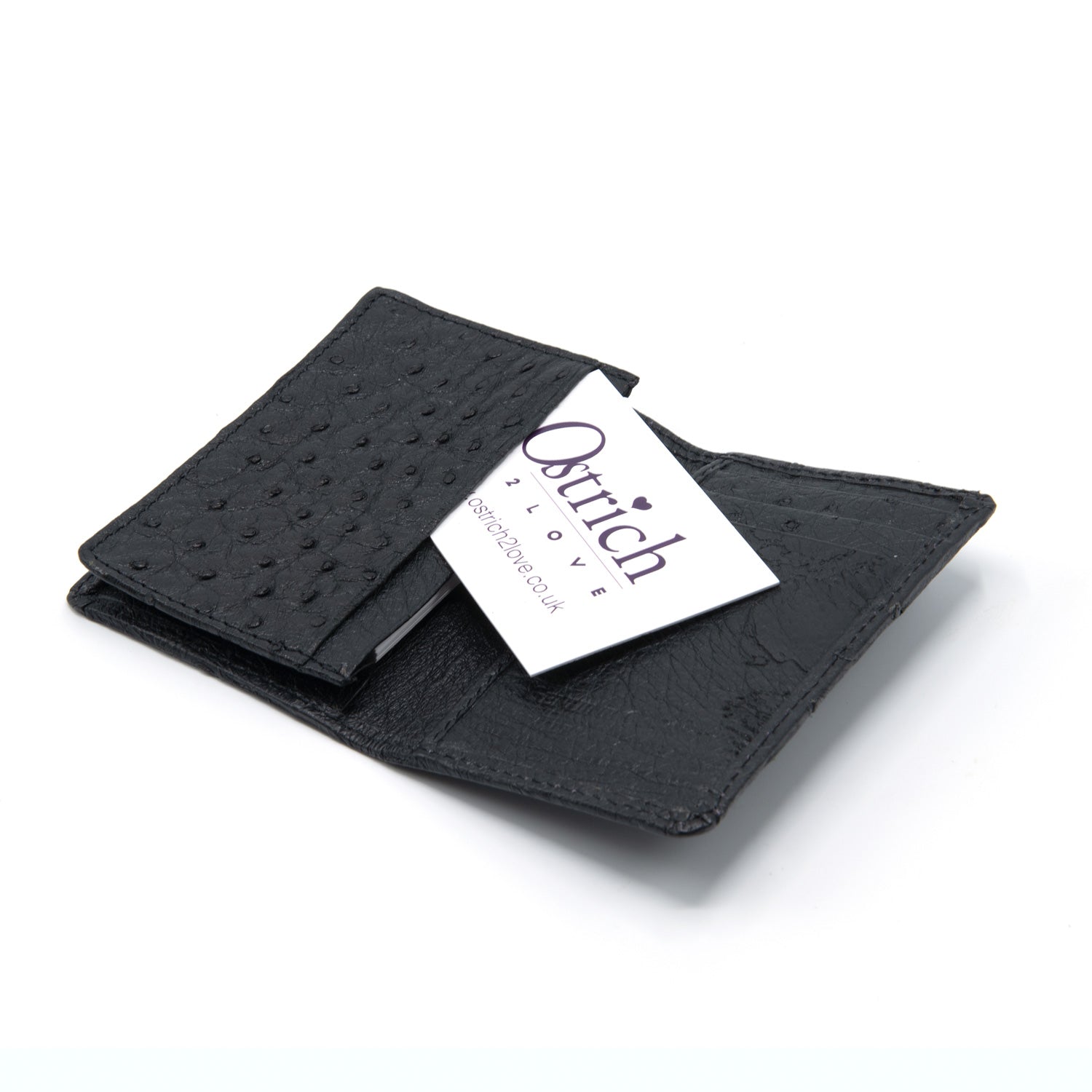 Ostrich Leather Business Card Holder Wallet - Ostrich Leather Wallet