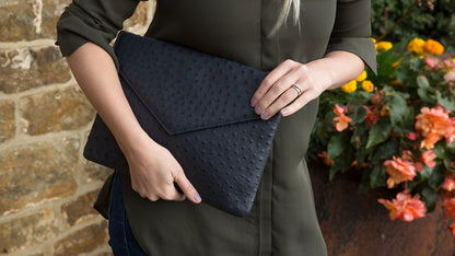 Ostrich Leather Envelope Maxi Clutch - Ostrich Leather Bag