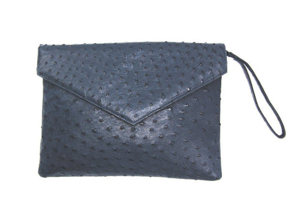 Ostrich Leather Envelope Maxi Clutch - Ostrich Leather Bag